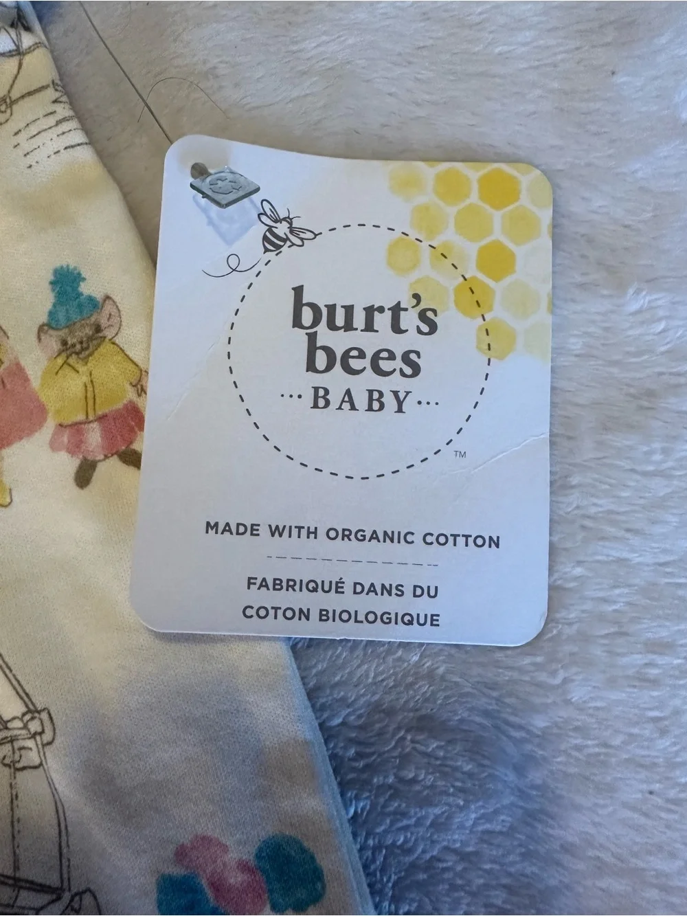 Burt's Bees Cream One-Piece Footie with Pink Trim and Multicolor Print